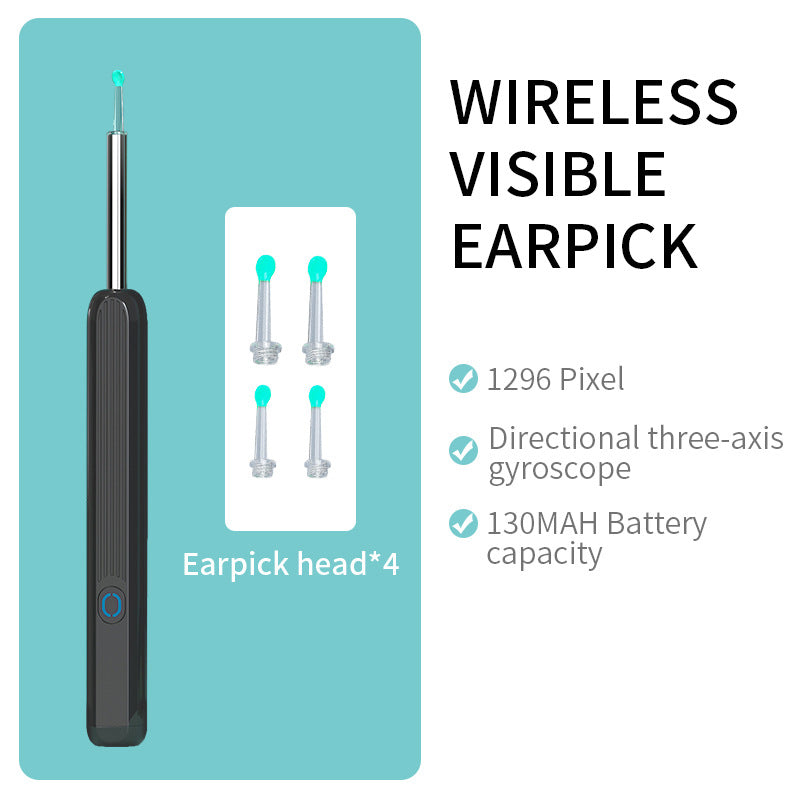 Smart ear cleaner with HD camera, a geometric cleaning tool with a visible video lens.