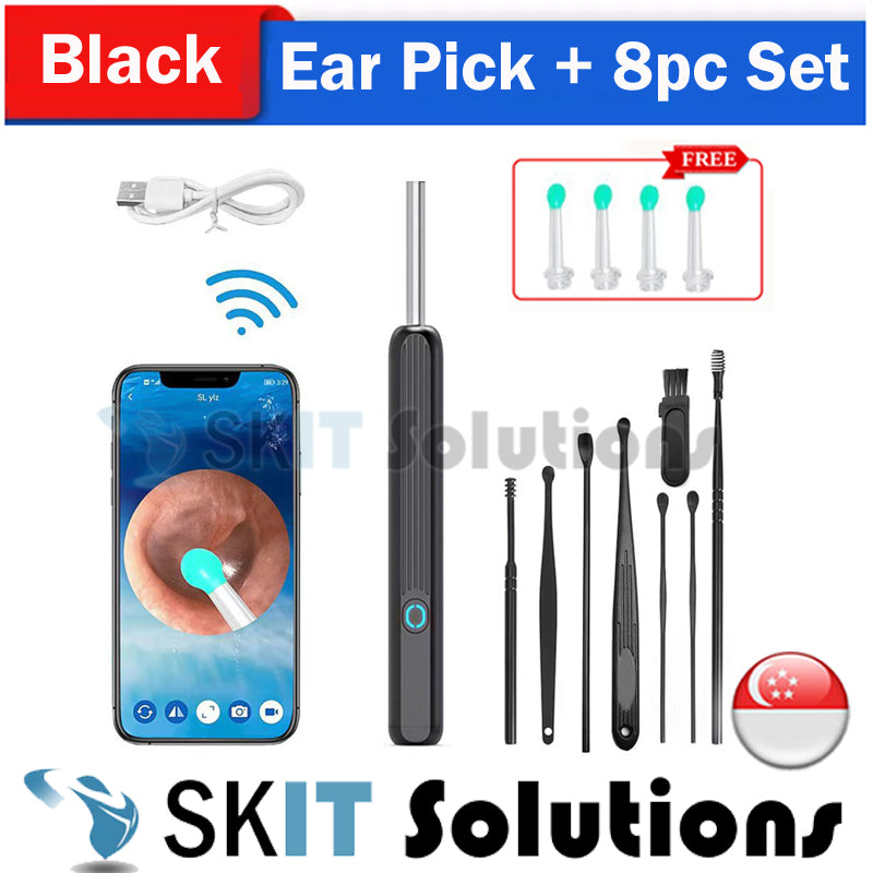 Smart ear cleaner with HD camera, a geometric cleaning tool with a visible video lens.