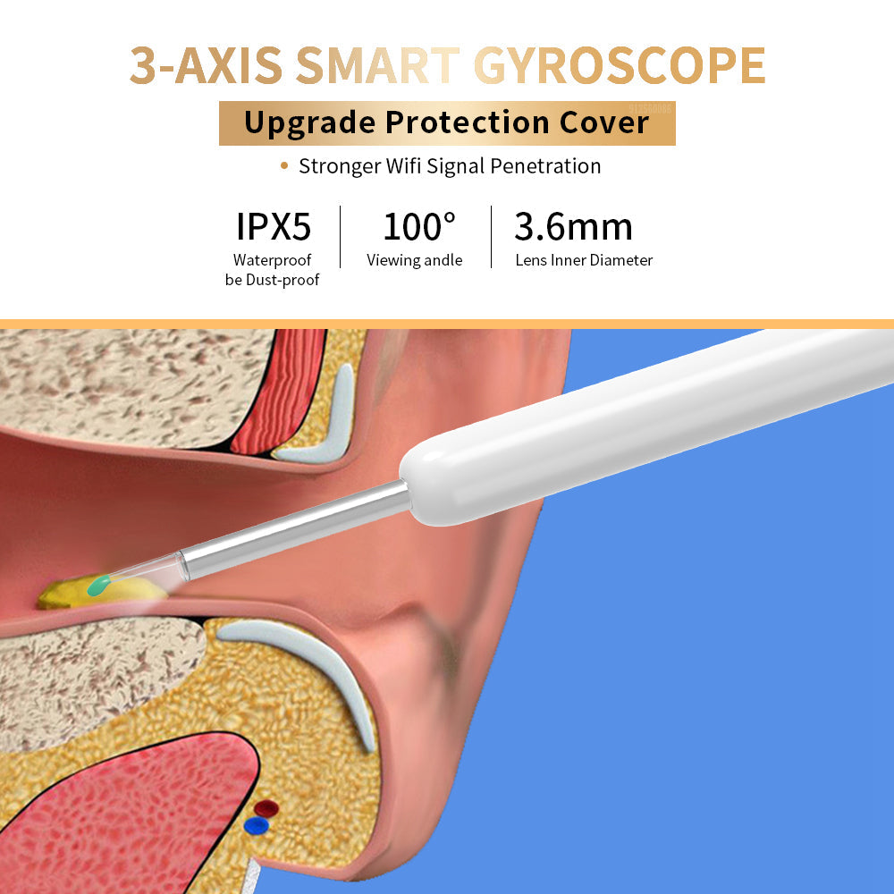 Smart ear cleaner with HD camera, a geometric cleaning tool with a visible video lens.