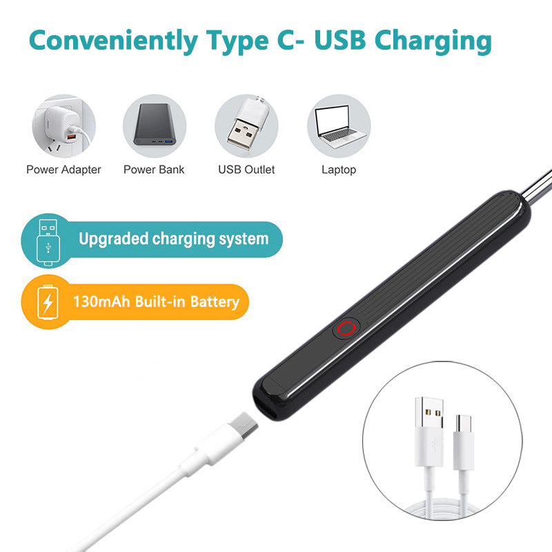 Smart ear cleaner with HD camera, a geometric cleaning tool with a visible video lens.