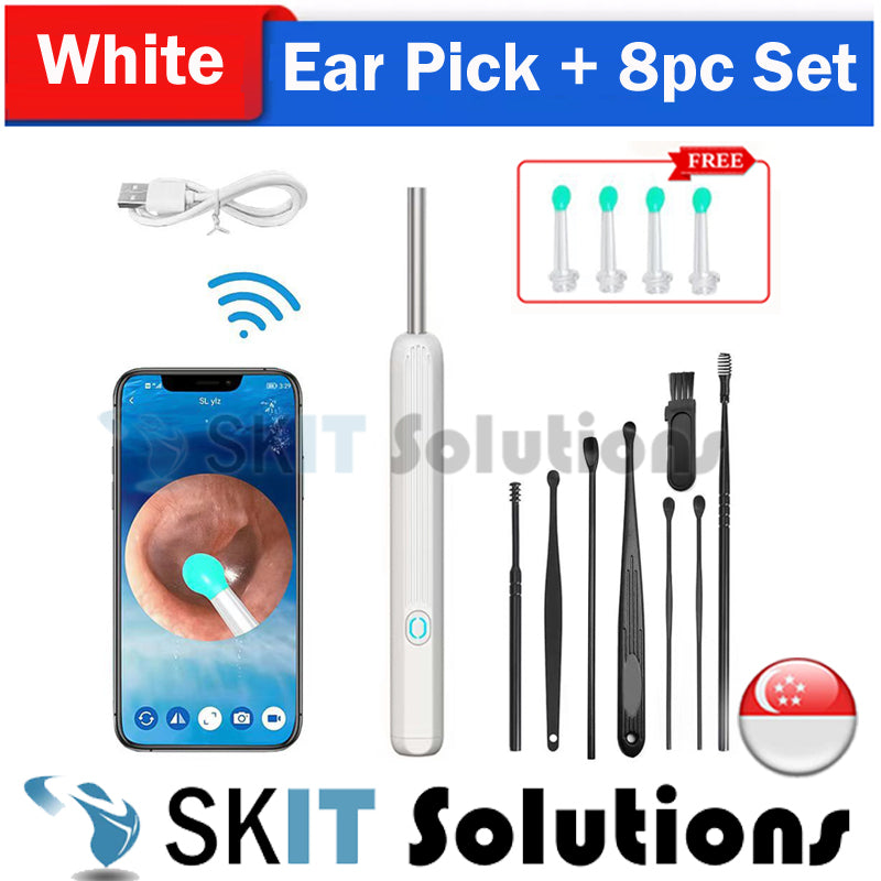 Smart ear cleaner with HD camera, a geometric cleaning tool with a visible video lens.