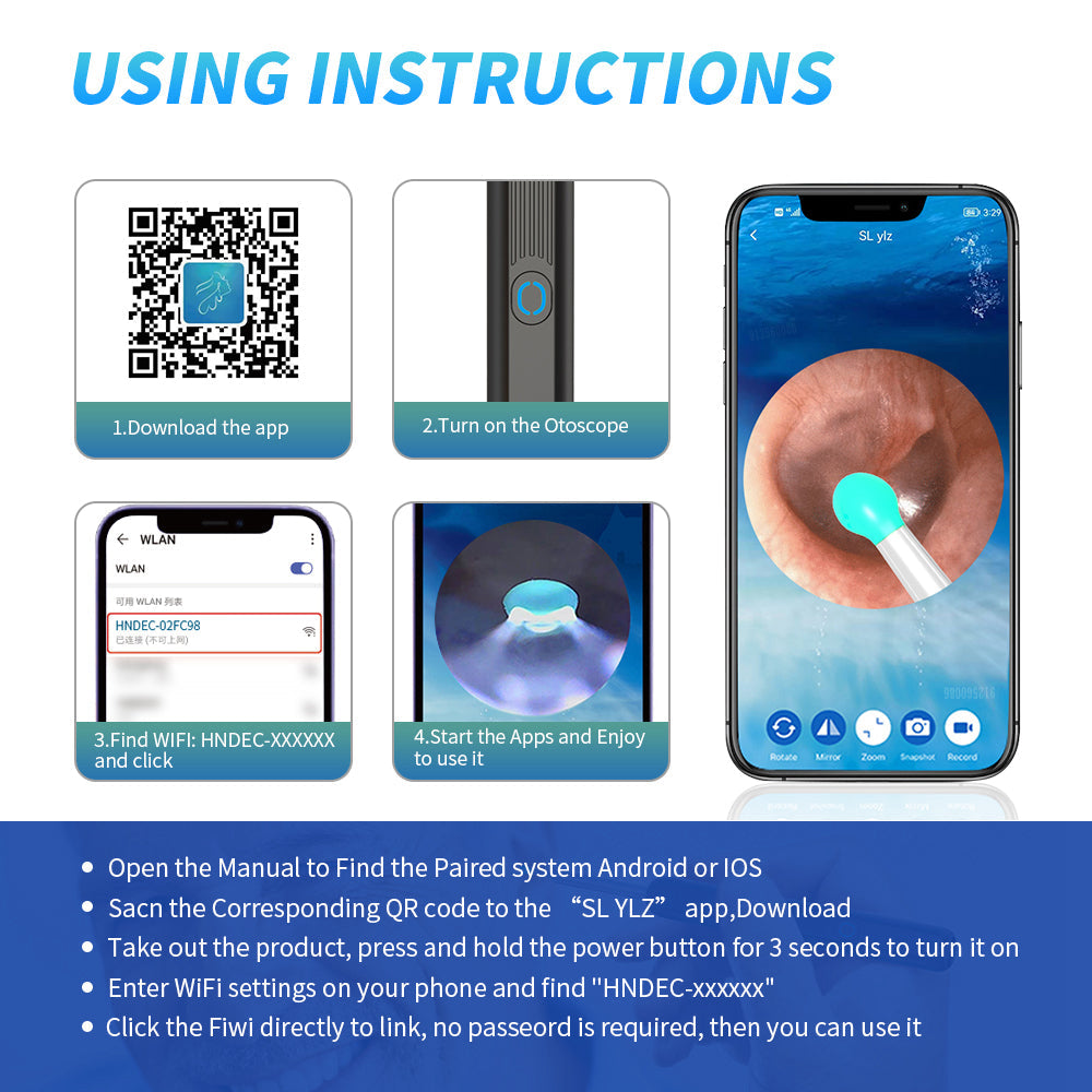 Smart ear cleaner with HD camera, a geometric cleaning tool with a visible video lens.